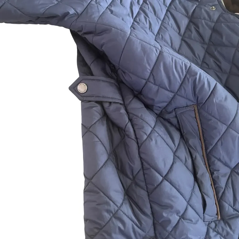 Peter Millar Suffolk Quilted Travel Coat XXL Navy Suede Trim Quiet Luxury